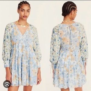 Long-sleeve crinkle chiffon dress in mixed floral